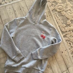 Gray Hoodie with Cherry Embroidery